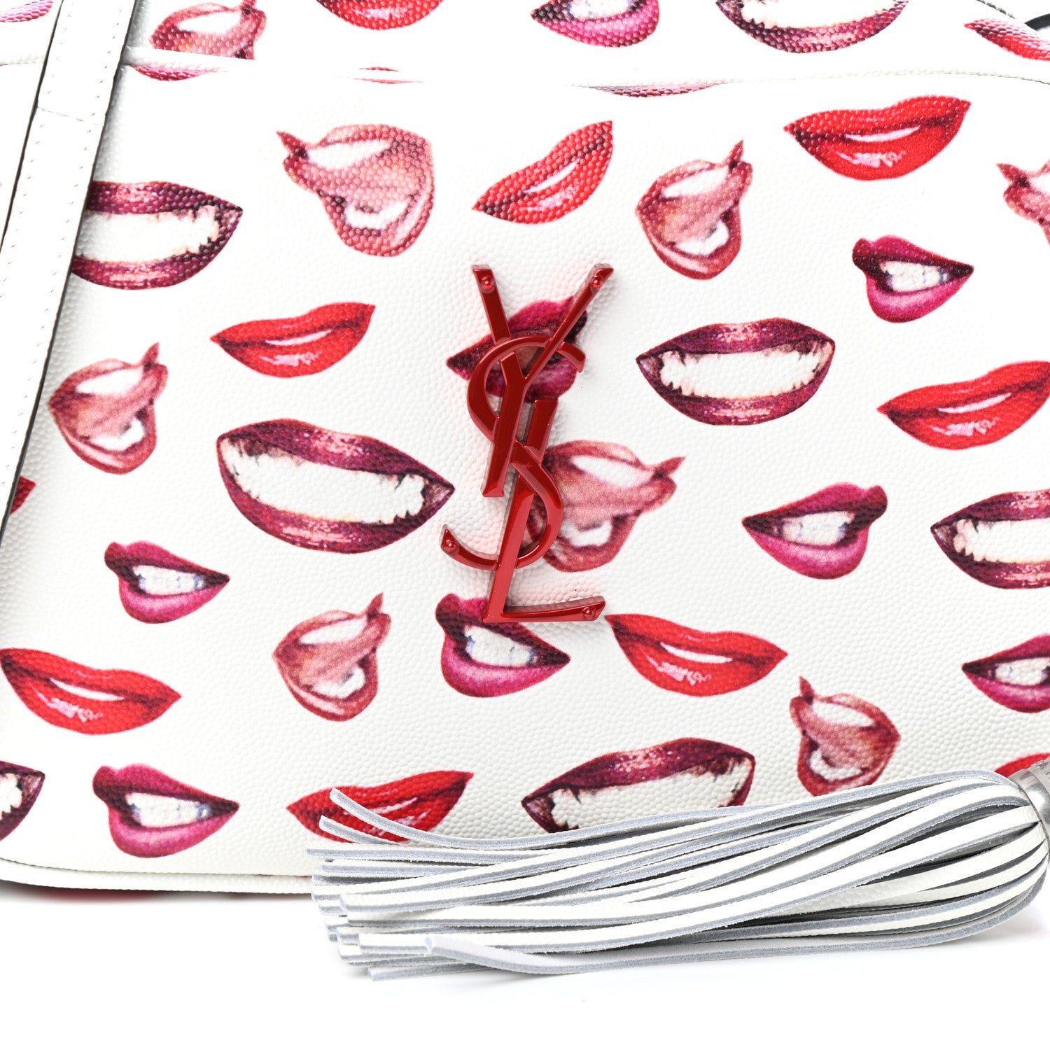 Saint Laurent Grain De Poudre Lips Print Medium Classic Monogram Camera Bag White Red 7 of 9