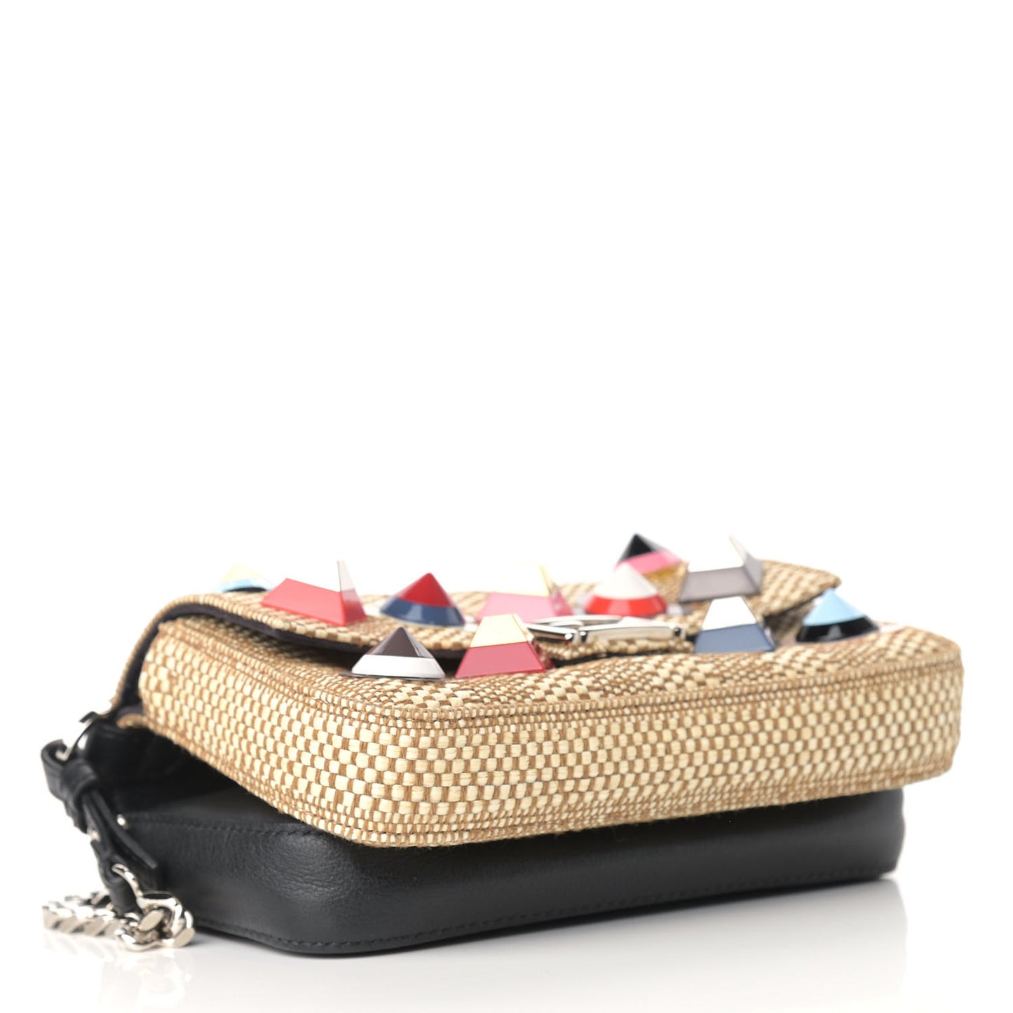 Paglia Vitello Dolce Paillettes Flowerland Studded Striped Micro Double Baguette Natural Multicolor
