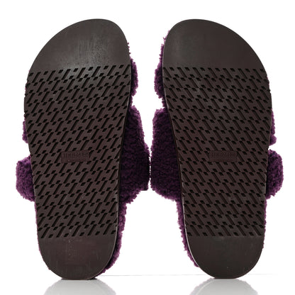 Hermes Woolskin Womens Chypre Sandals 37 Violet Fonce 5 of 9