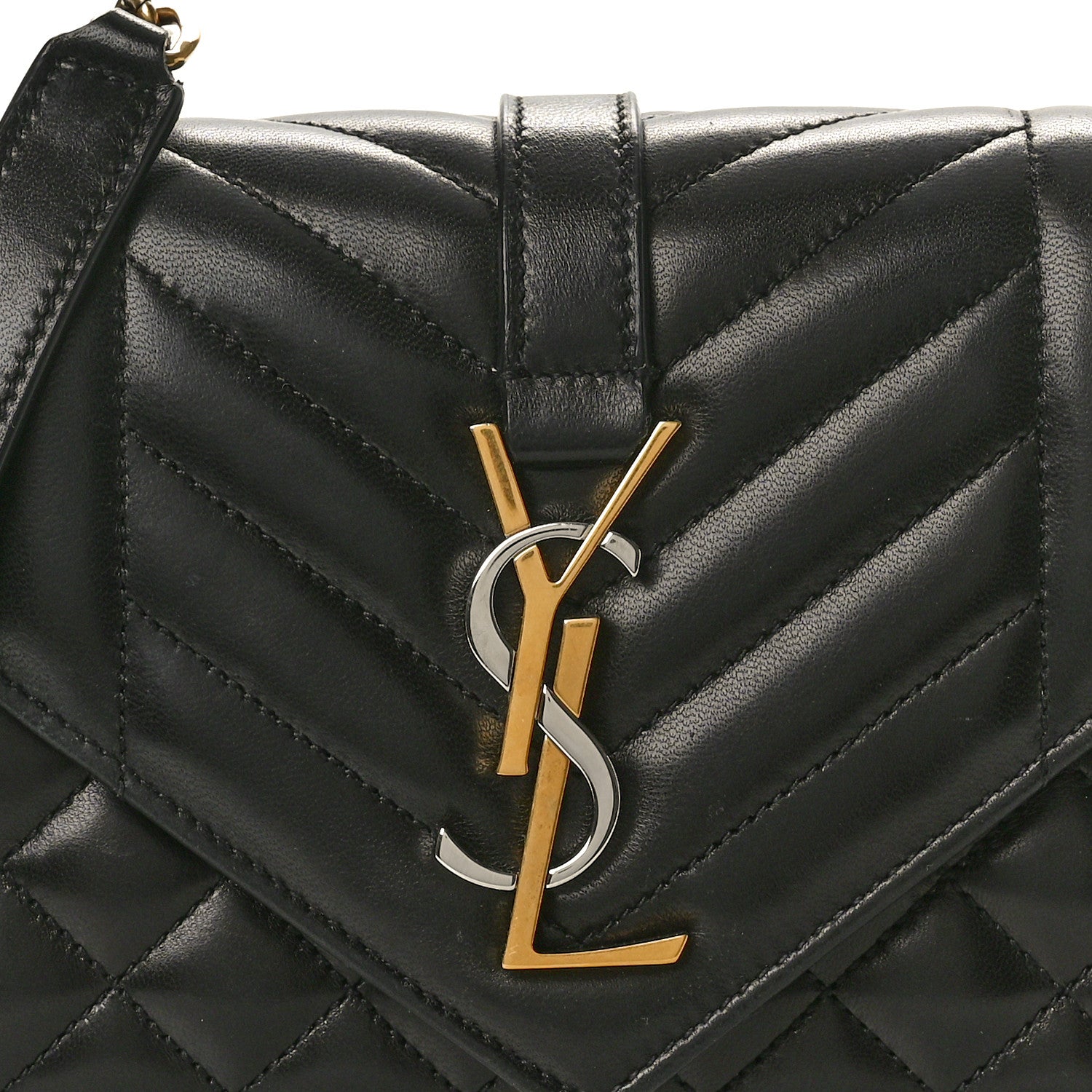 Saint Laurent Lambskin Mixed Matelasse Triquilt Small Monogram Satchel Black 7 of 9