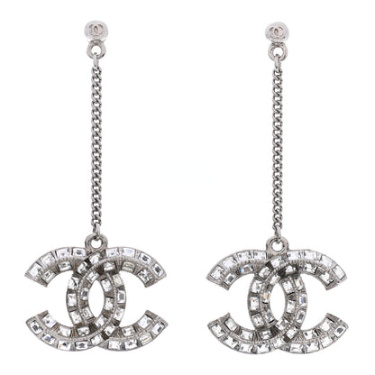 Chanel Baguette Crystal CC Drop Earrings Silver 1 of 4
