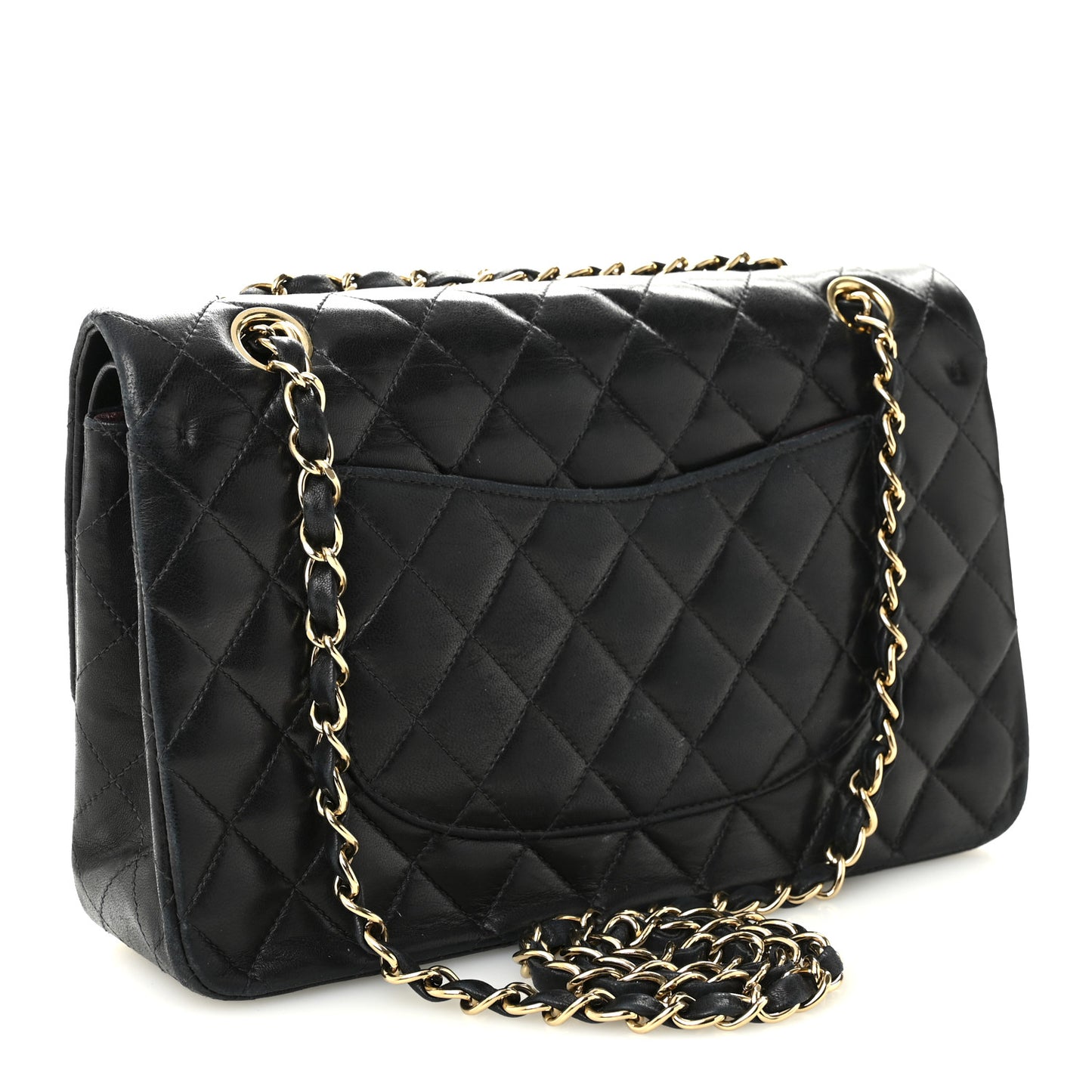 Lambskin Quilted Medium Double Flap Black