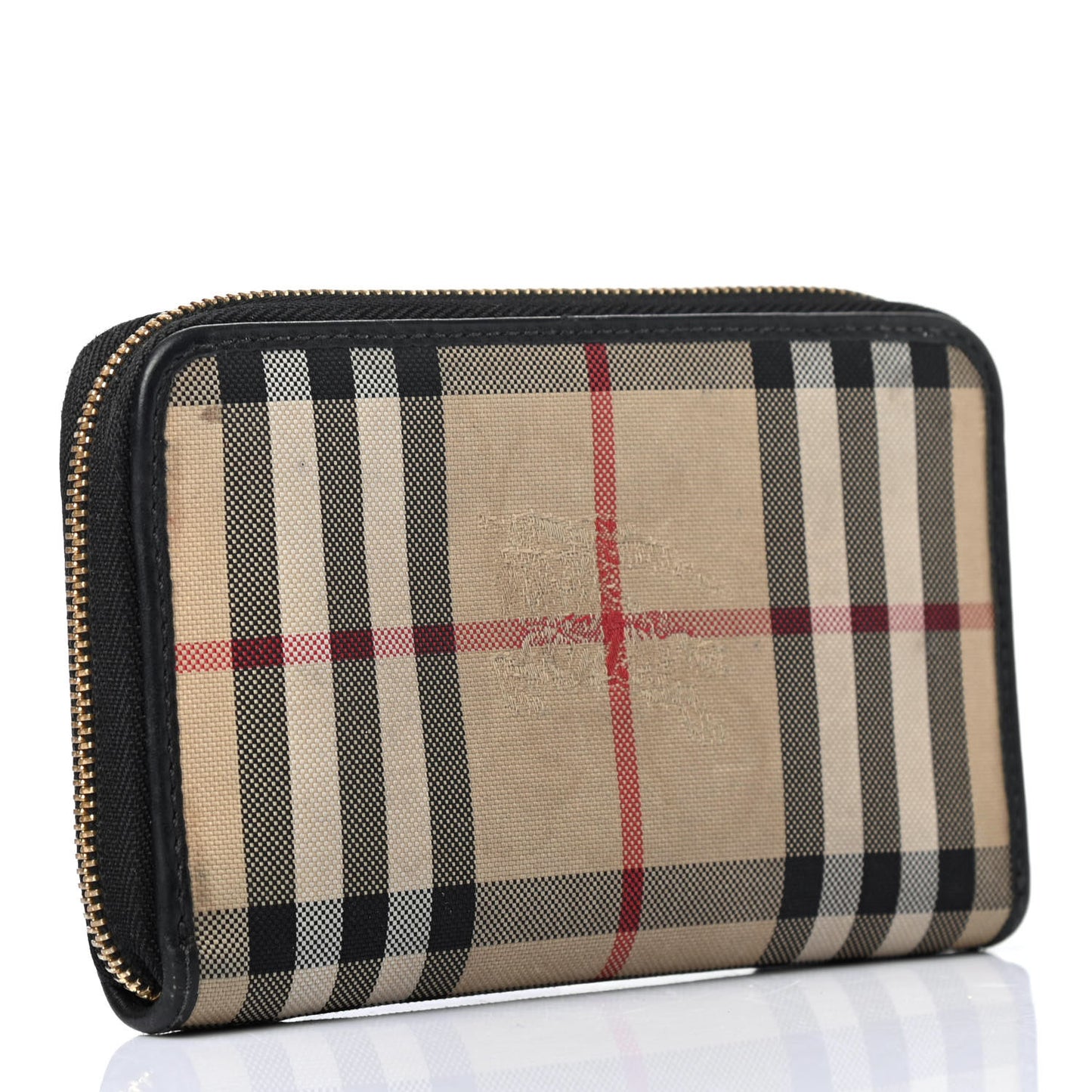 Calfskin Horseferry Check Medium Marston Zip Around Wallet Black