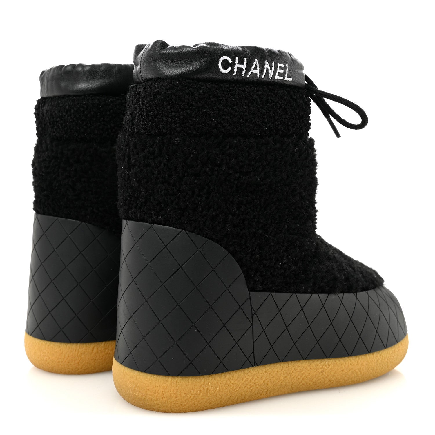 Chanel Tweed Shearling Sheepskin Drawstring Snow Ankle Boots 36 Black 5 of 10
