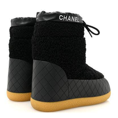 Chanel Tweed Shearling Sheepskin Drawstring Snow Ankle Boots 36 Black 5 of 10