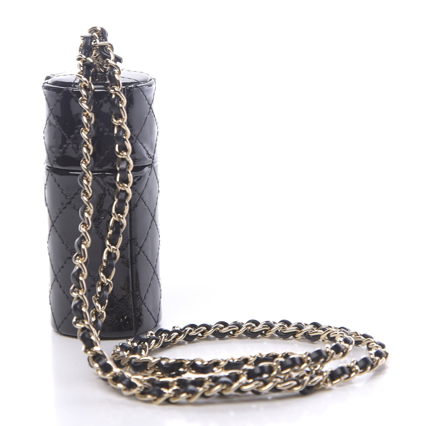 Patent Calfskin Lipstick Case On Chain Black