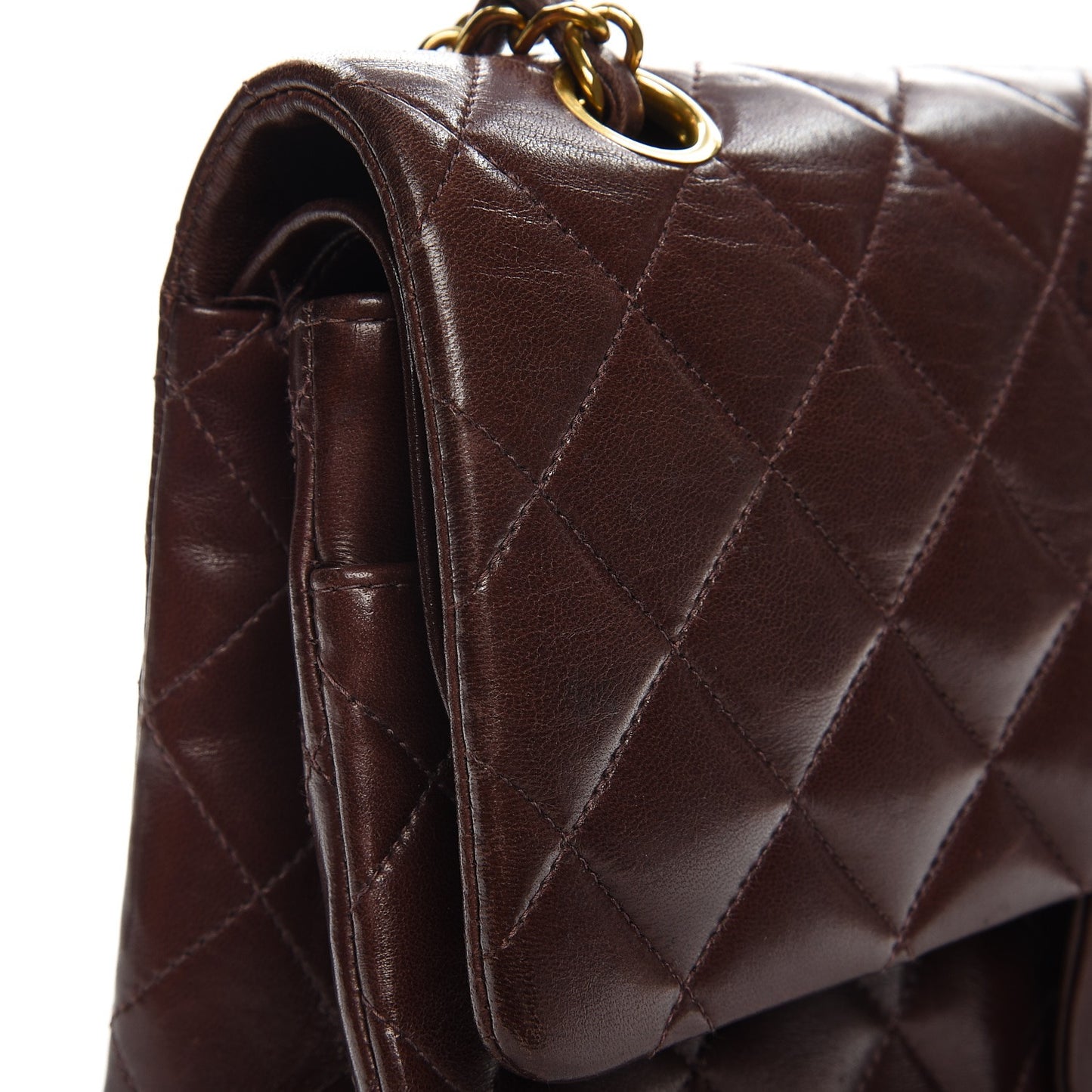 Lambskin Quilted Medium Double Flap Brown