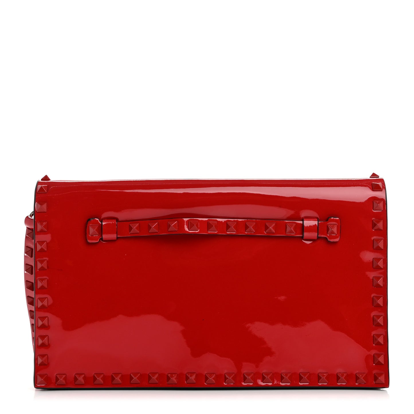 Patent Monochrome Rockstud Wristlet Clutch Rosso Valentino