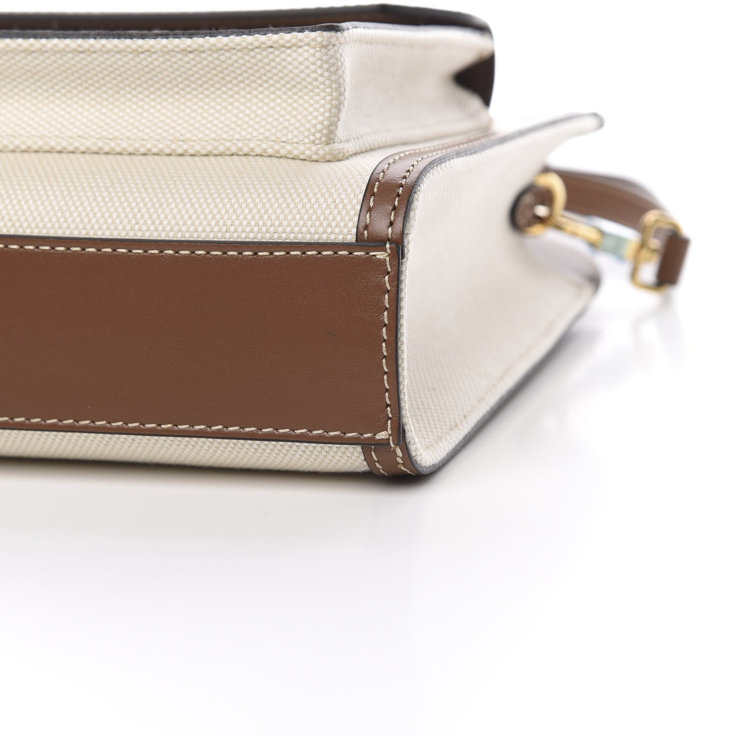 Canvas Smooth Calfskin Two Tone Mini Pocket Bag Natural Malt Brown