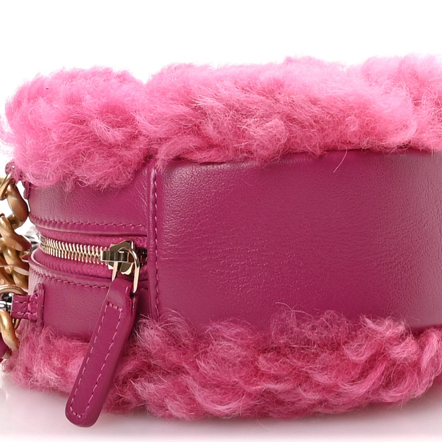 Chanel Shearling Sheepskin Chanel 19 Round Clutch With Chain Dark Pink 9 of 10