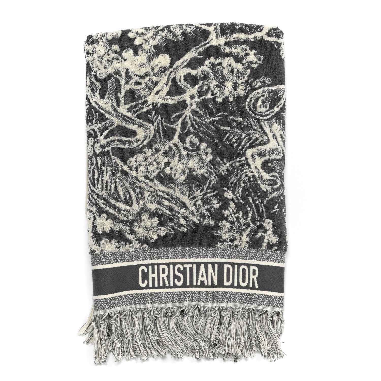 Christian Dior Cotton Toile De Jouy Reverse Towel Grey Ivory 1 of 4