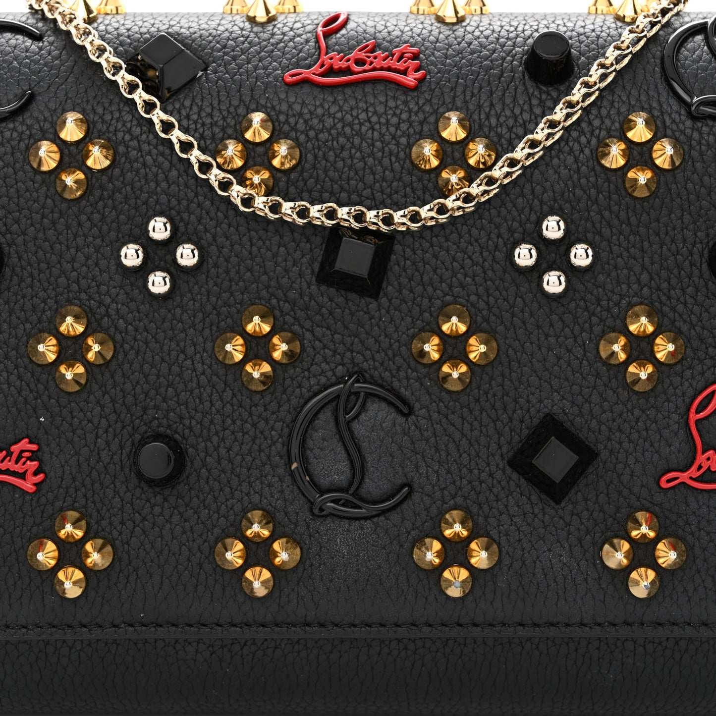 Grained Calfskin Spikes Loubinthesky Paloma Wallet On Chain Black Multimetal