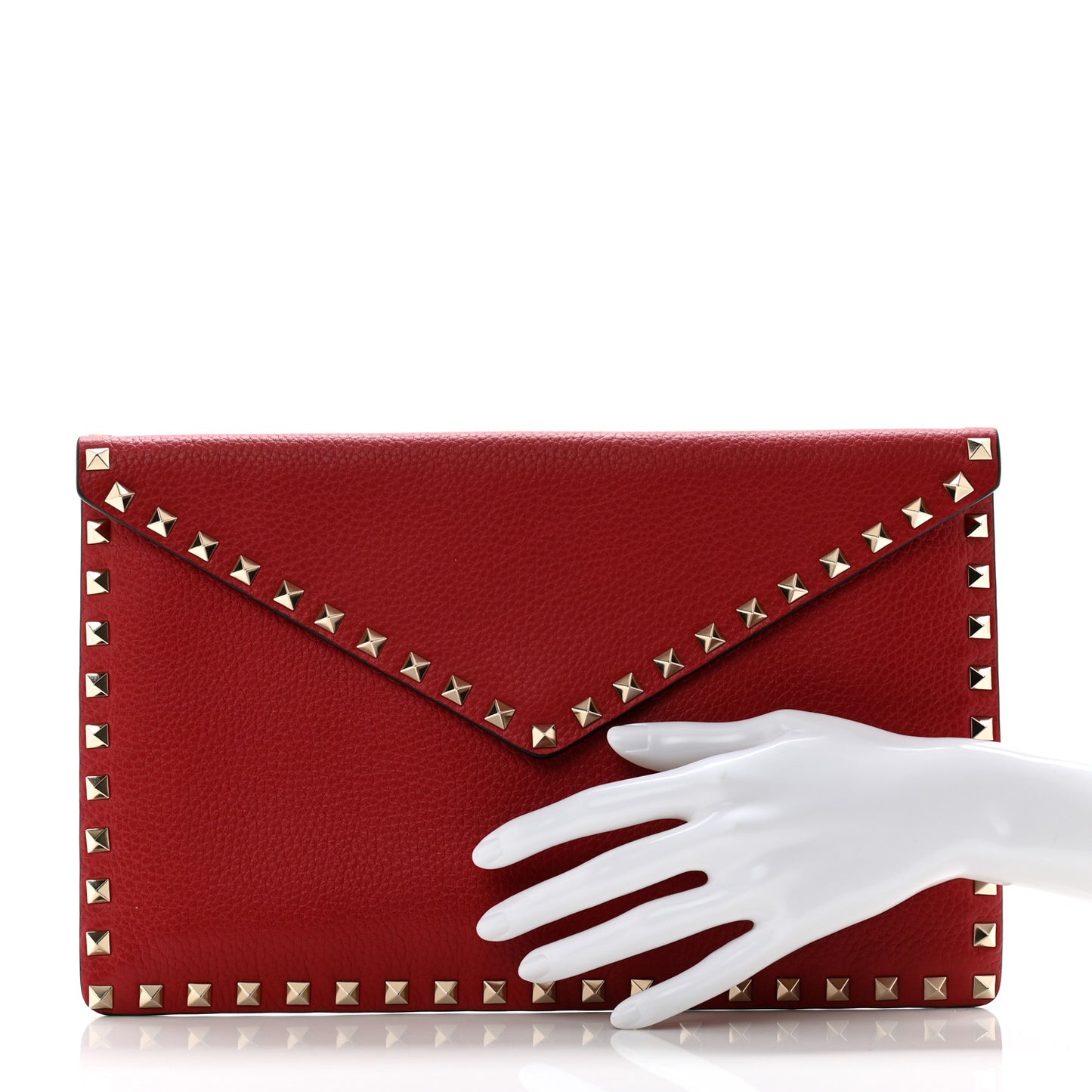 Pebbled Calfskin Large Rockstud Envelope Clutch Rubino