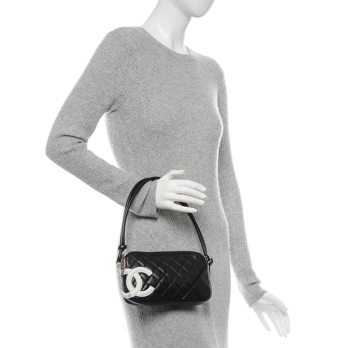 Calfskin Quilted Cambon Pochette Black White