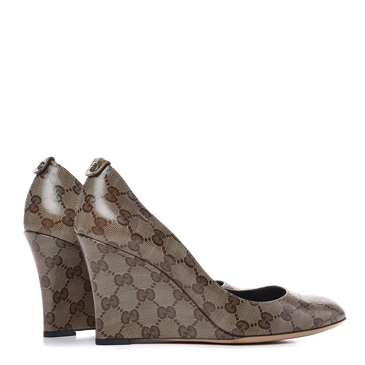 Crystal Monogram Wedges Pumps 9.5 Beige Ebony