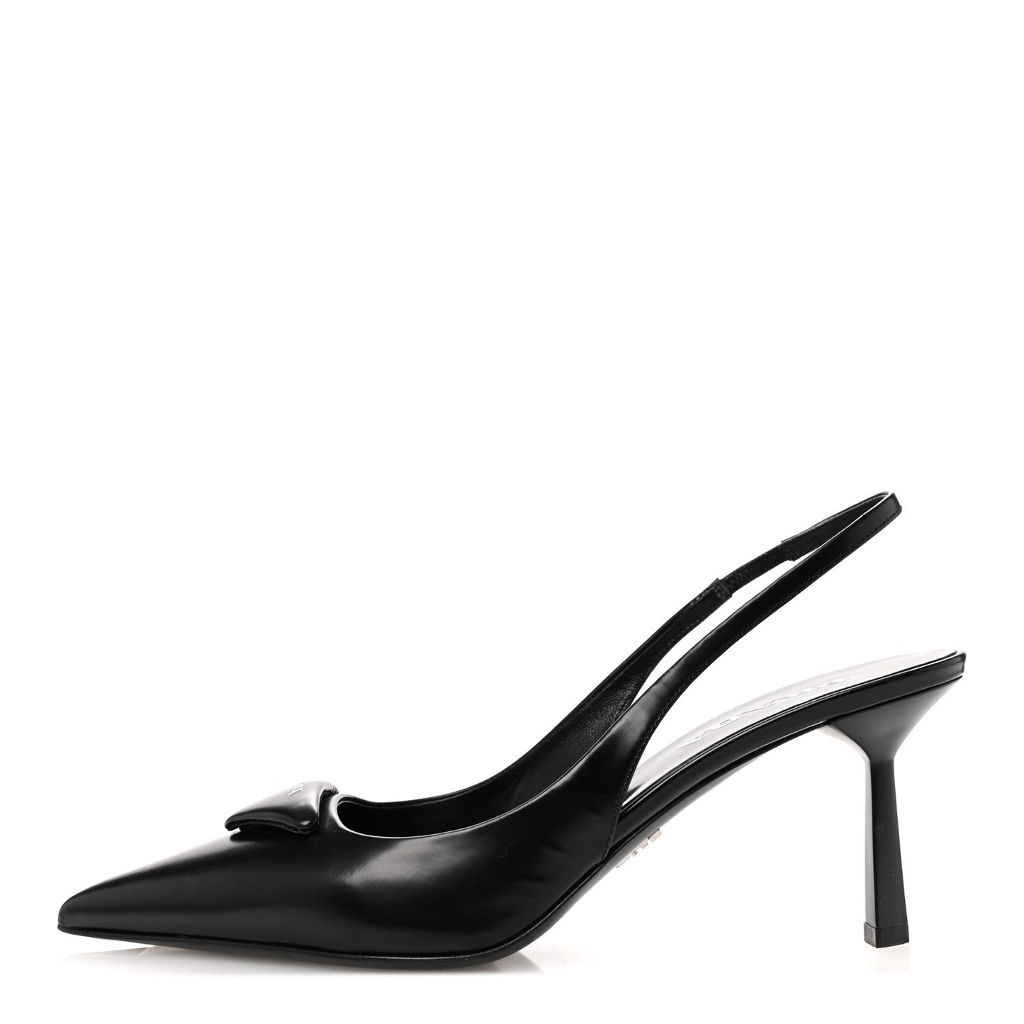 Spazzolato Triangle Logo Pointed Toe 75mm Slingback Pumps  38 Black