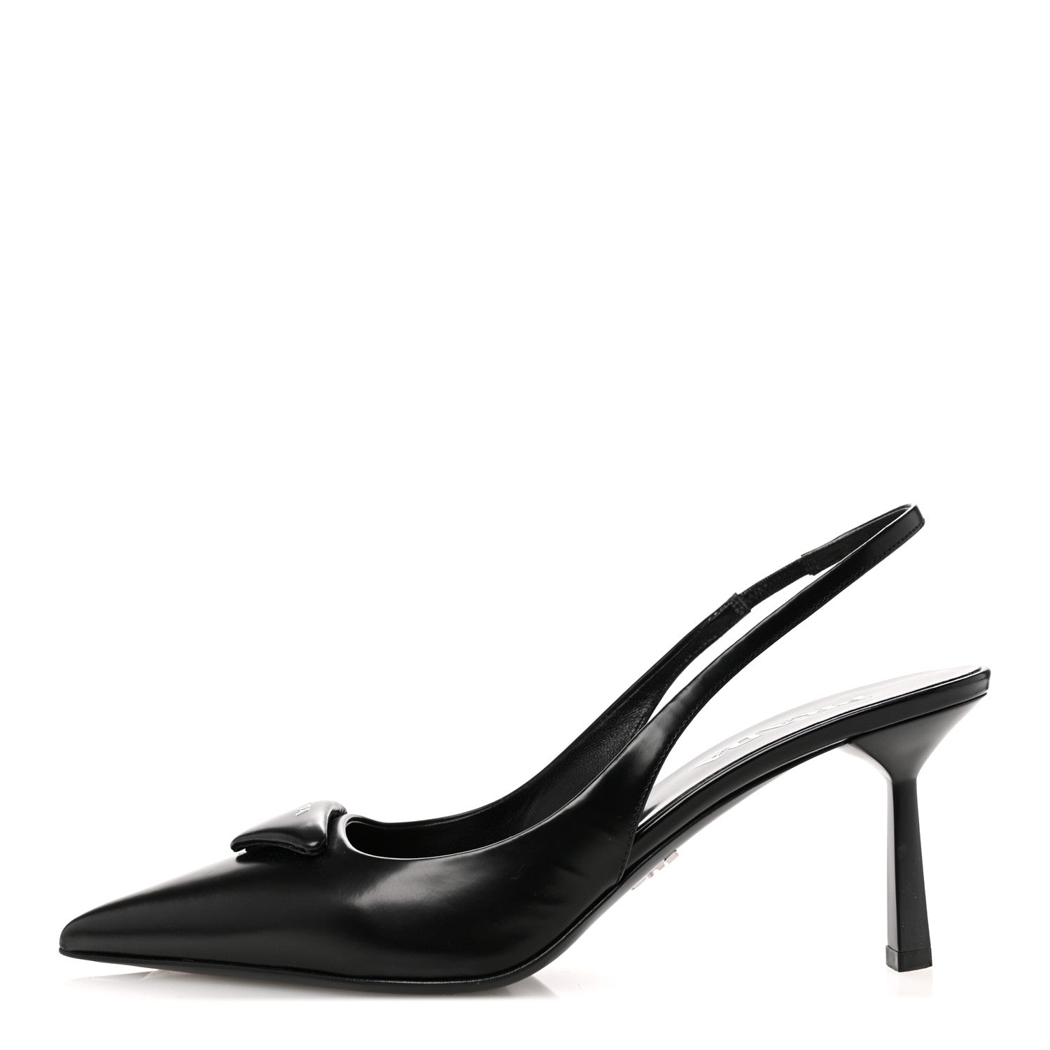 Prada Spazzolato Triangle Logo Pointed Toe 75mm Slingback Pumps  38 Black 1 of 11