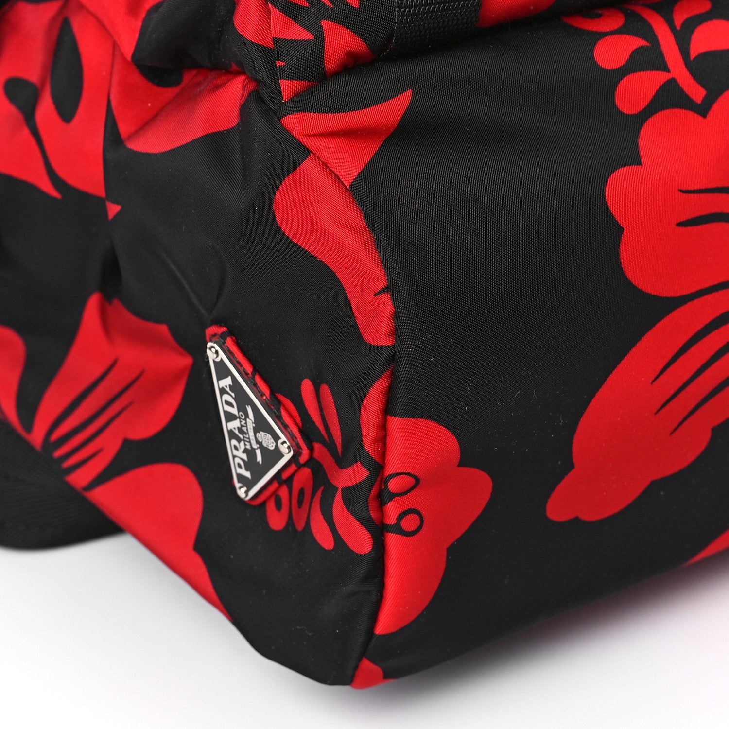 Prada Tessuto Hibiscus Print Double Buckle Backpack Black Rosso 8 of 9
