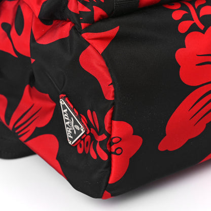 Prada Tessuto Hibiscus Print Double Buckle Backpack Black Rosso 8 of 9