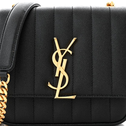 Saint Laurent Grain De Poudre Matelasse Monogram Small Vicky Chain Bag Black 8 of 10