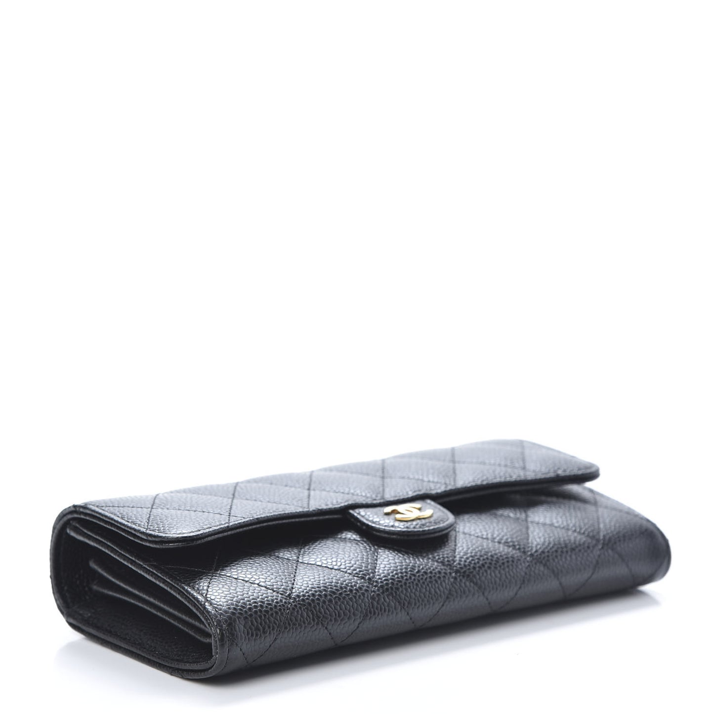 Caviar Quilted Large Gusset Flap Wallet Black