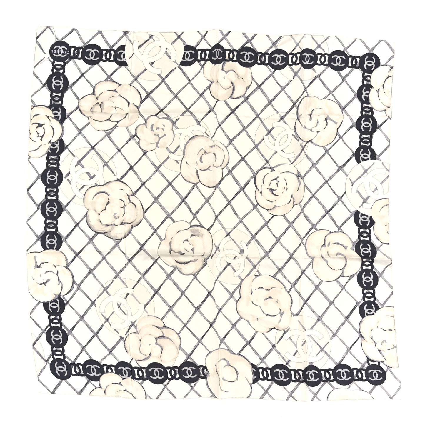 Silk Camellia CC Square Scarf Ivory