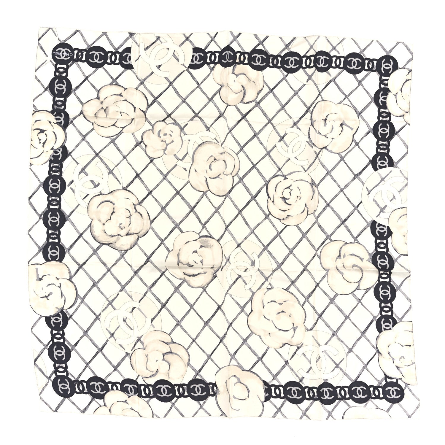 Chanel Silk Camellia CC Square Scarf Ivory 1 of 3