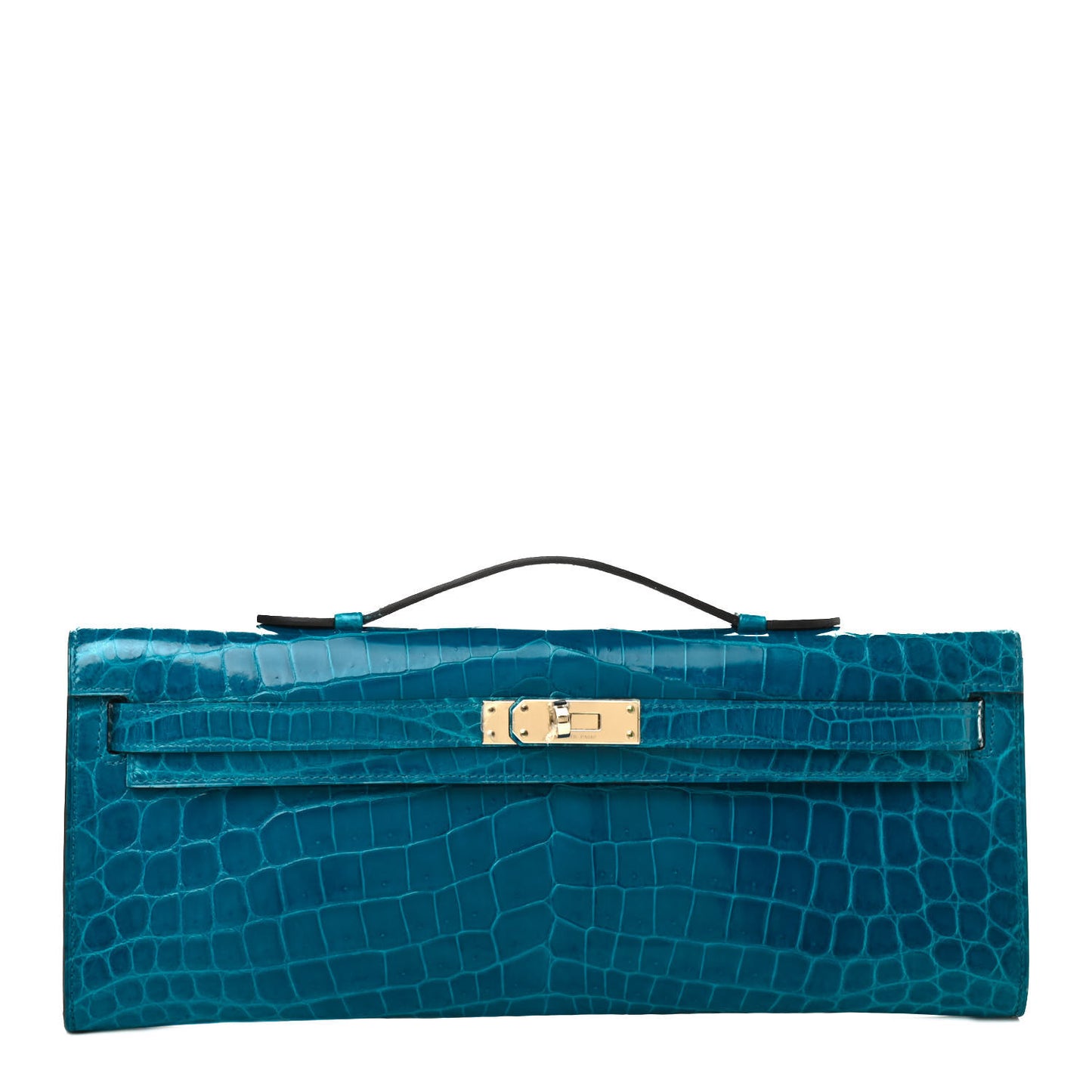 Shiny Niloticus Crocodile Kelly Cut Pochette Bleu Izmir