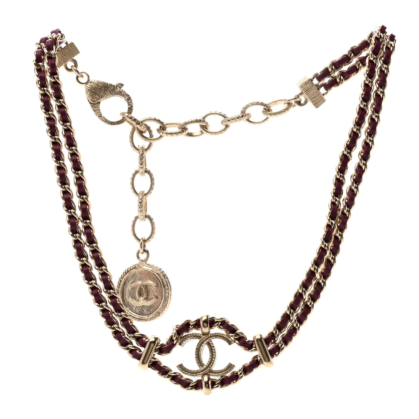 Metal Lambskin CC Chain Link Necklace Dark Pink
