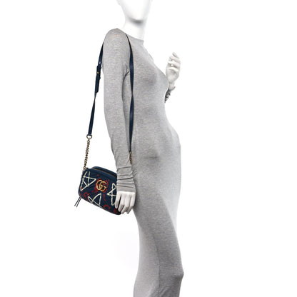 Gucci Calfskin Matelasse GucciGhost Small GG Marmont Chain Shoulder Bag Blue Agata Hibiscus Red 2 of 12