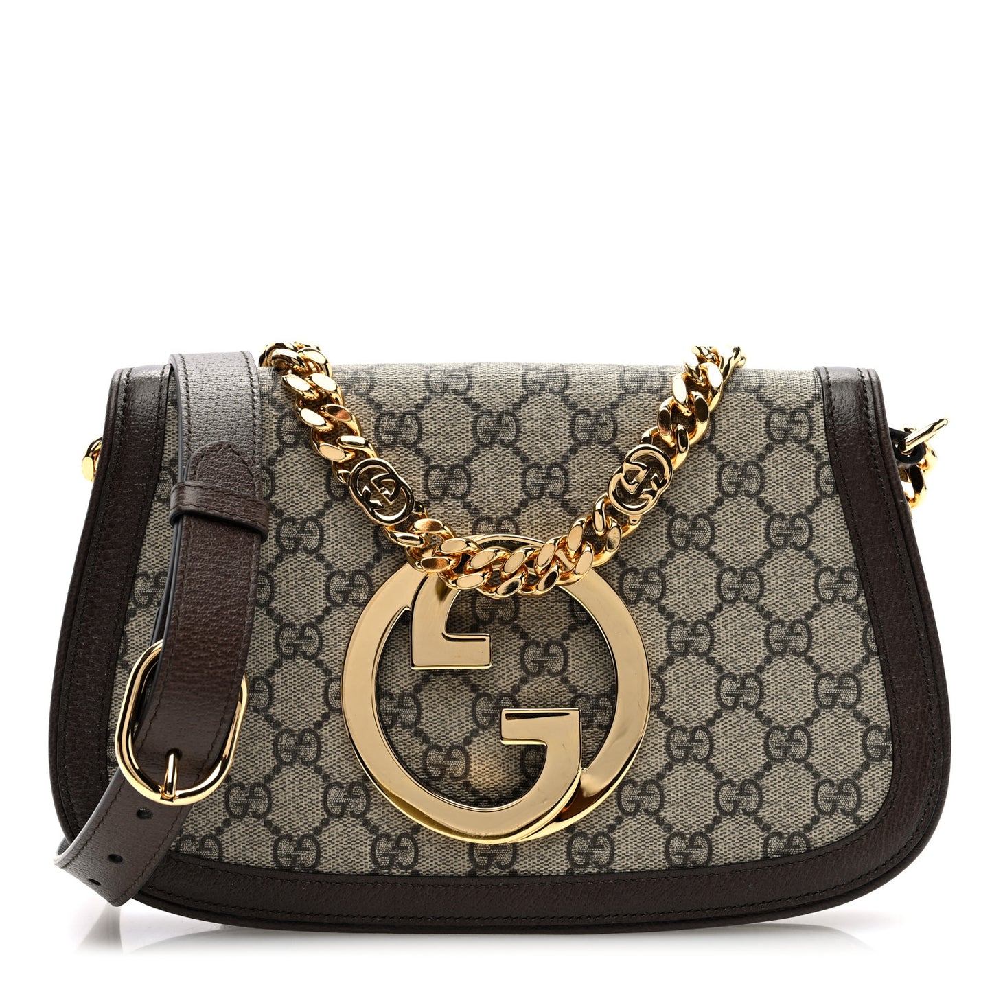 GG Supreme Monogram Textured Dollar Calfskin Blondie Chain Shoulder Flap Bag Beige Ebony New Acero