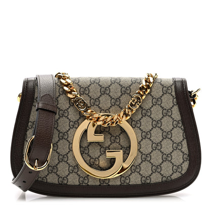 Gucci GG Supreme Monogram Textured Dollar Calfskin Blondie Chain Shoulder Flap Bag Beige Ebony New Acero 1 of 9