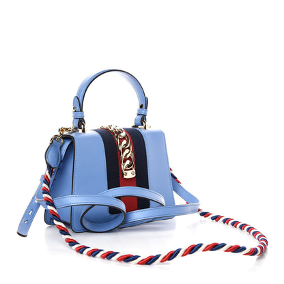 Gucci Vitello Fontanella Web Mini Sylvie Top Handle Bag Clear Sky Blue 5 of 11