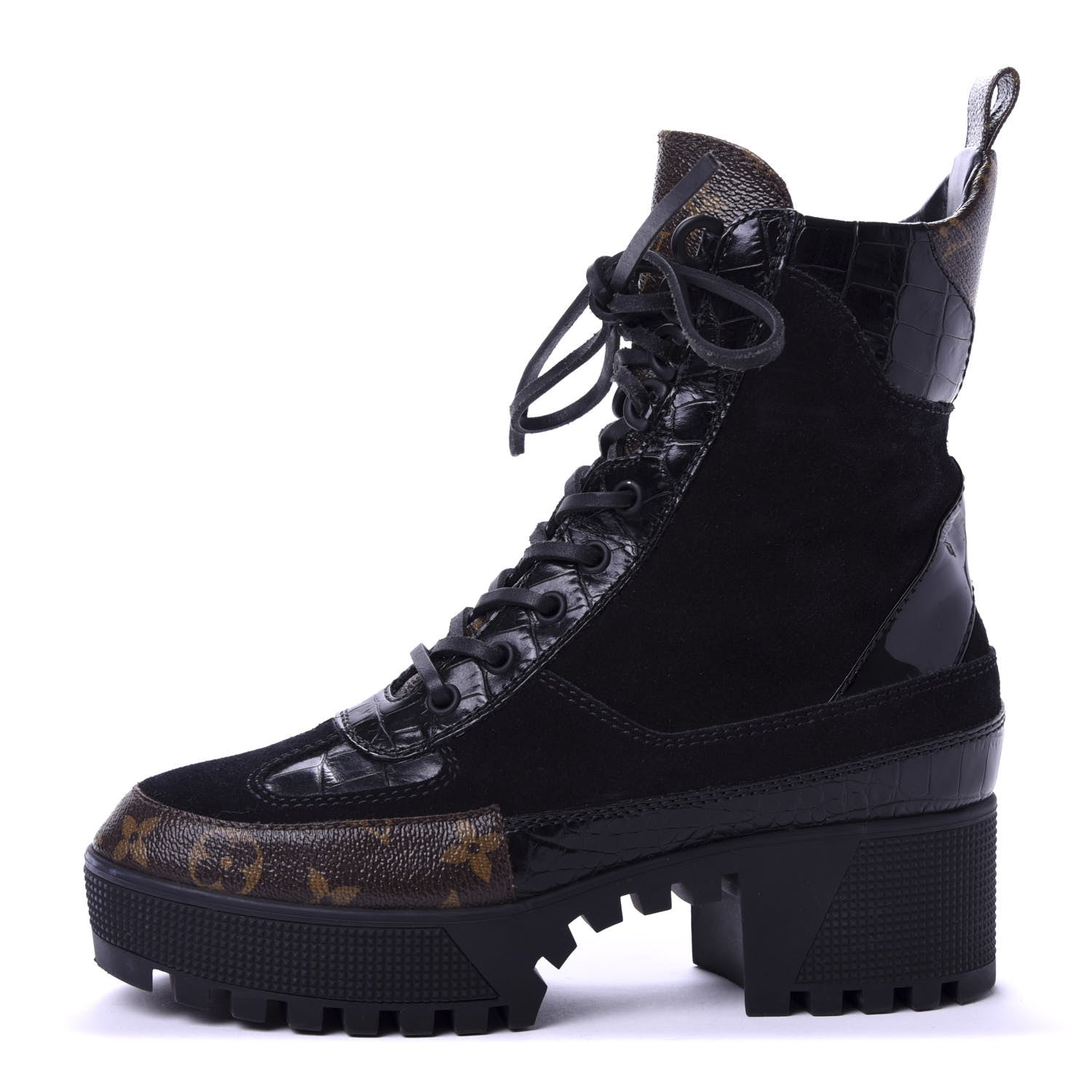 Louis Vuitton Suede Calfskin Monogram Laureate Platform Desert Boots 37 Black 1 of 10