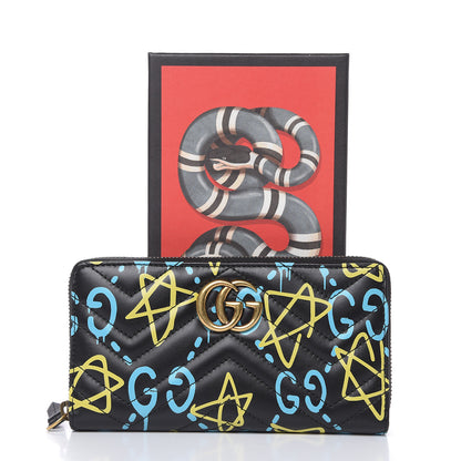 Gucci Calfskin Matelasse GucciGhost GG Marmont Zip Around Wallet Black New Acquamarine 9 of 9
