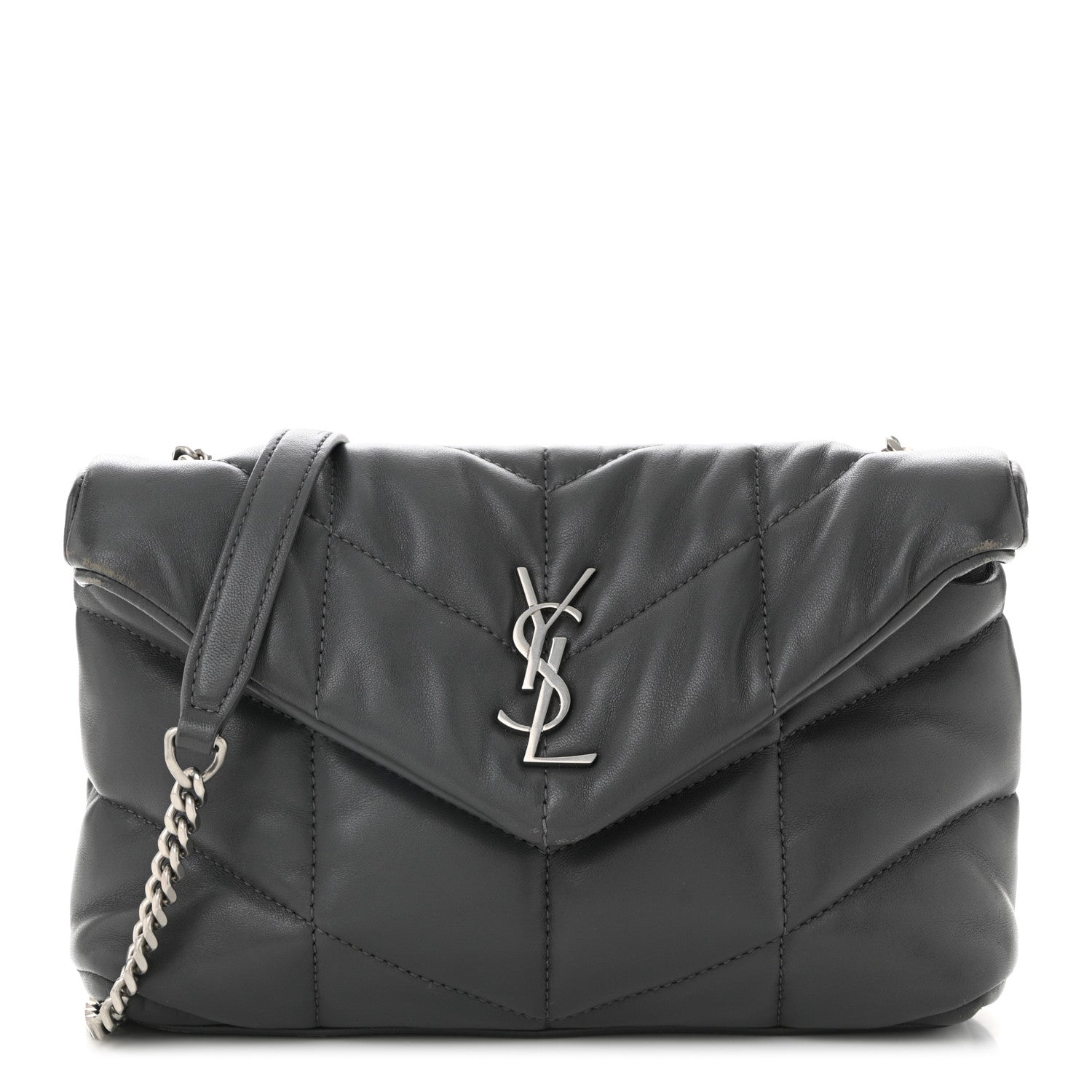 Saint Laurent Lambskin Quilted Small Loulou Puffer Monogram Chain Satchel Storm 1 of 10