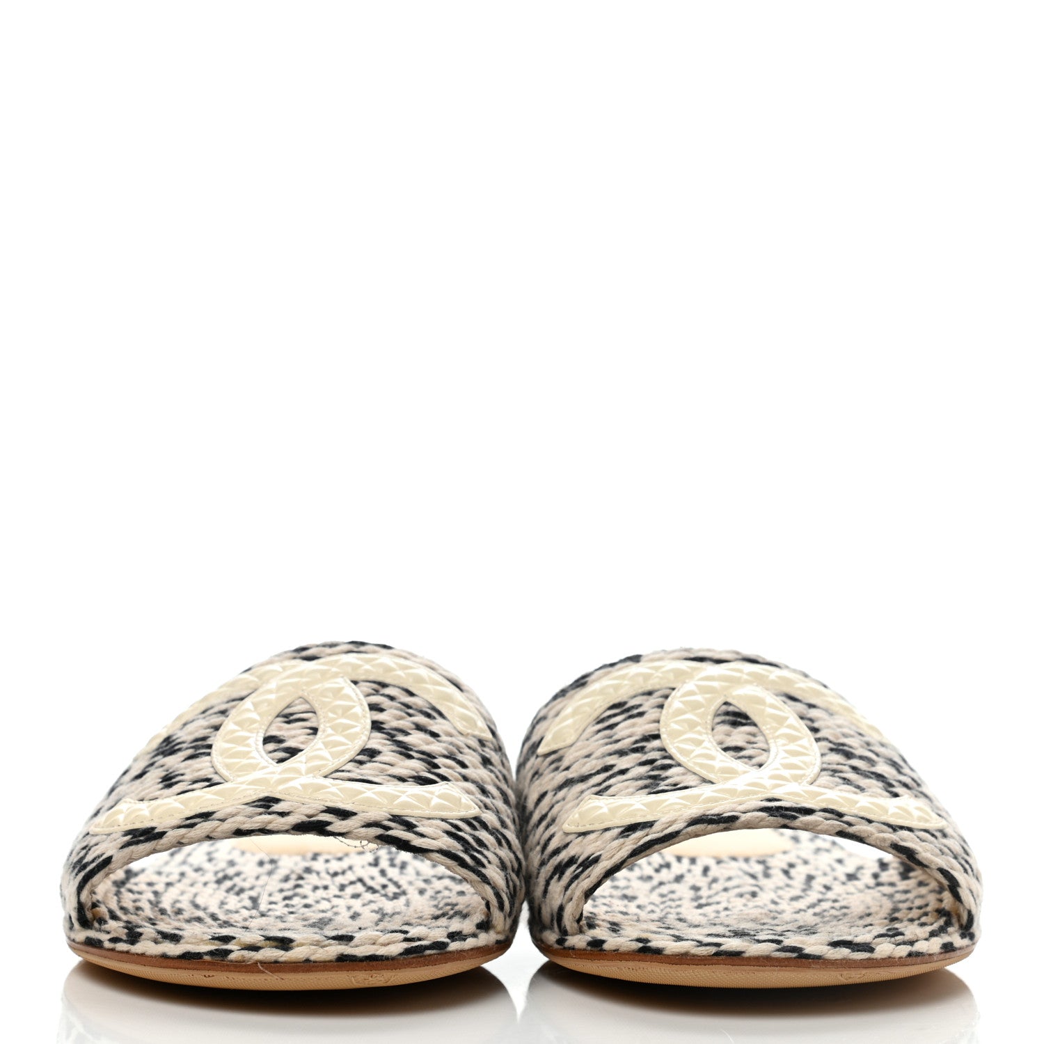 Chanel Cord CC Mules 39 Beige Black 2 of 9