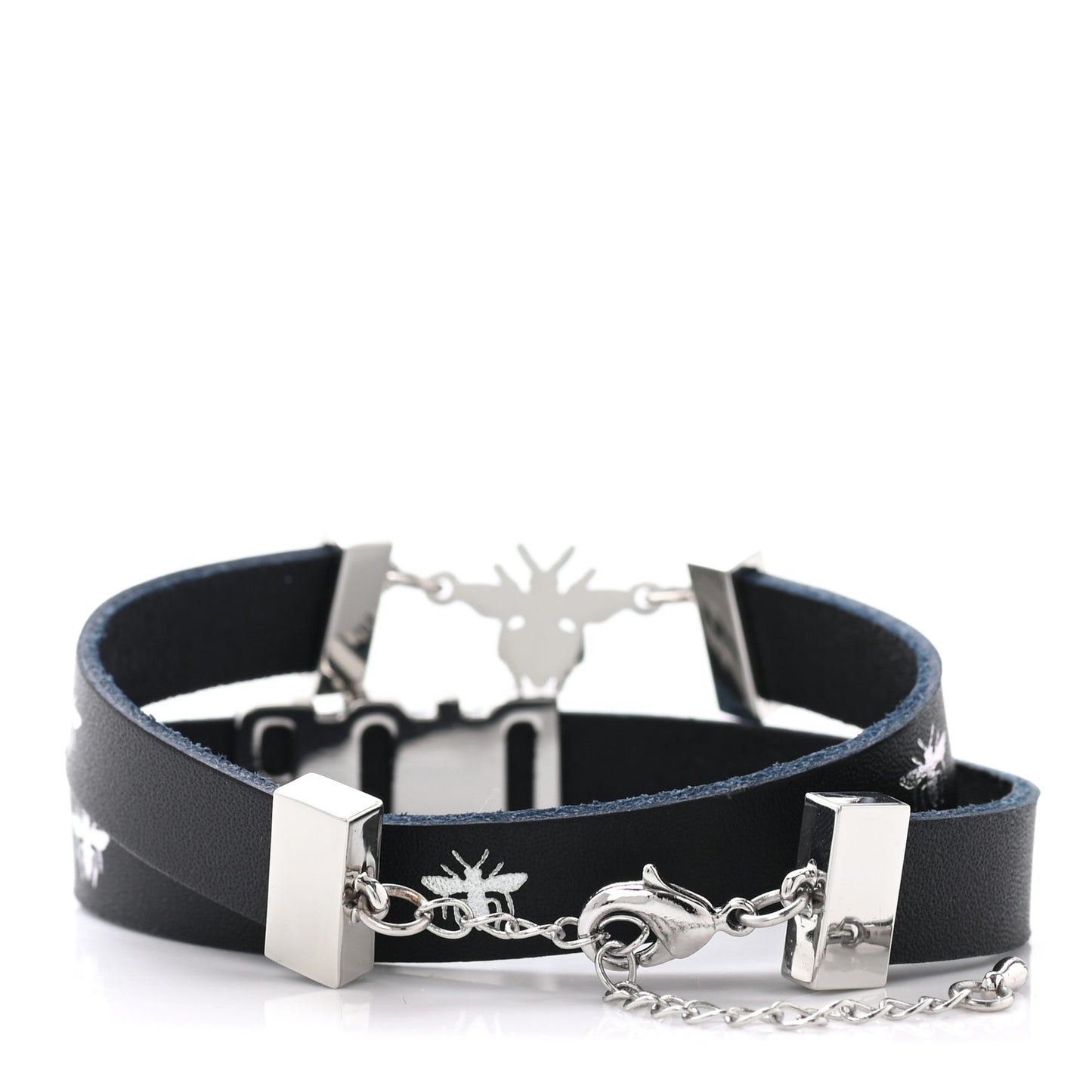 Calfskin Dior Bee Double Bracelet Black