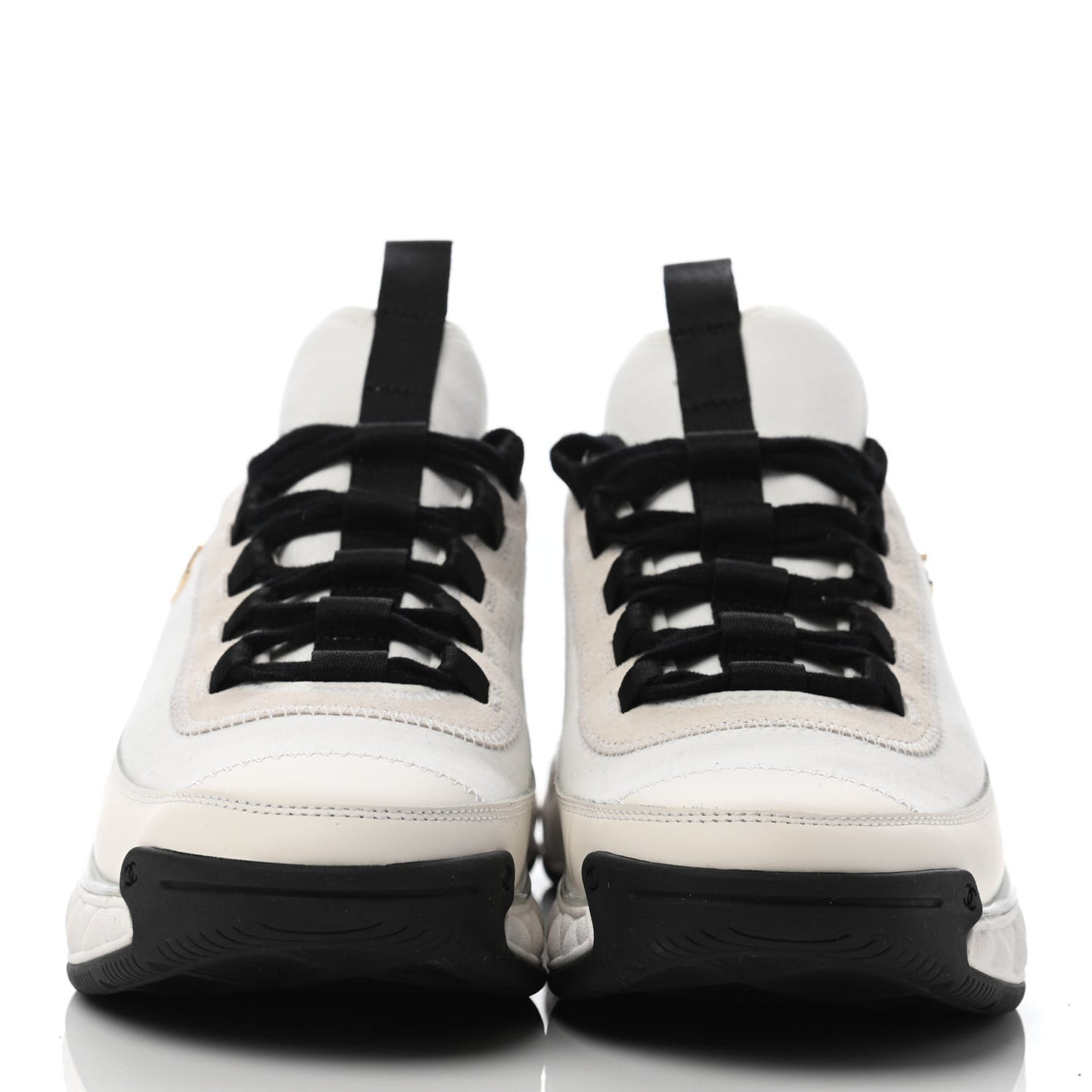 Velvet Calfskin Mixed Fibers CC Sneakers 38.5 Ivory Black