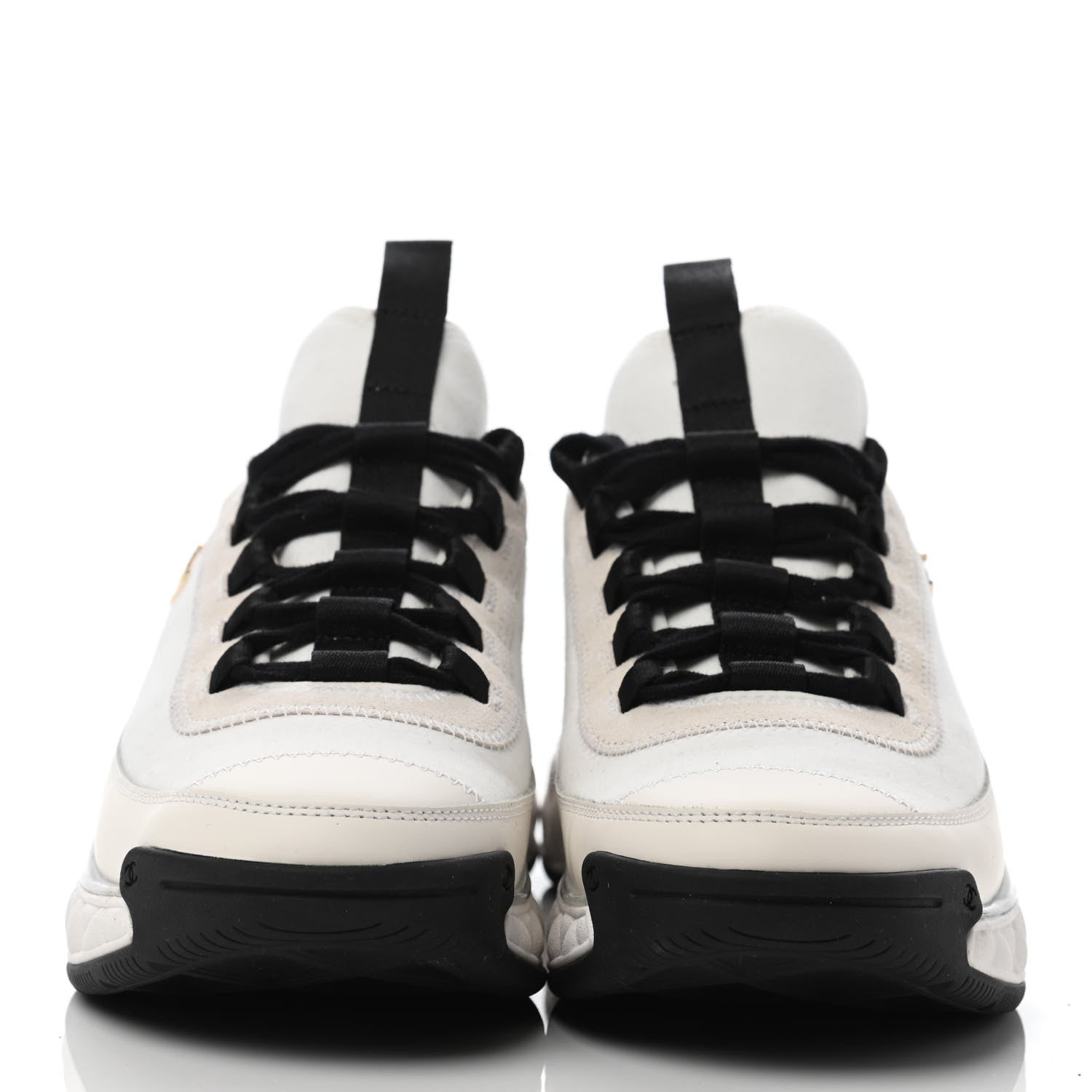 Chanel Velvet Calfskin Mixed Fibers CC Sneakers 38.5 Ivory Black 2 of 4