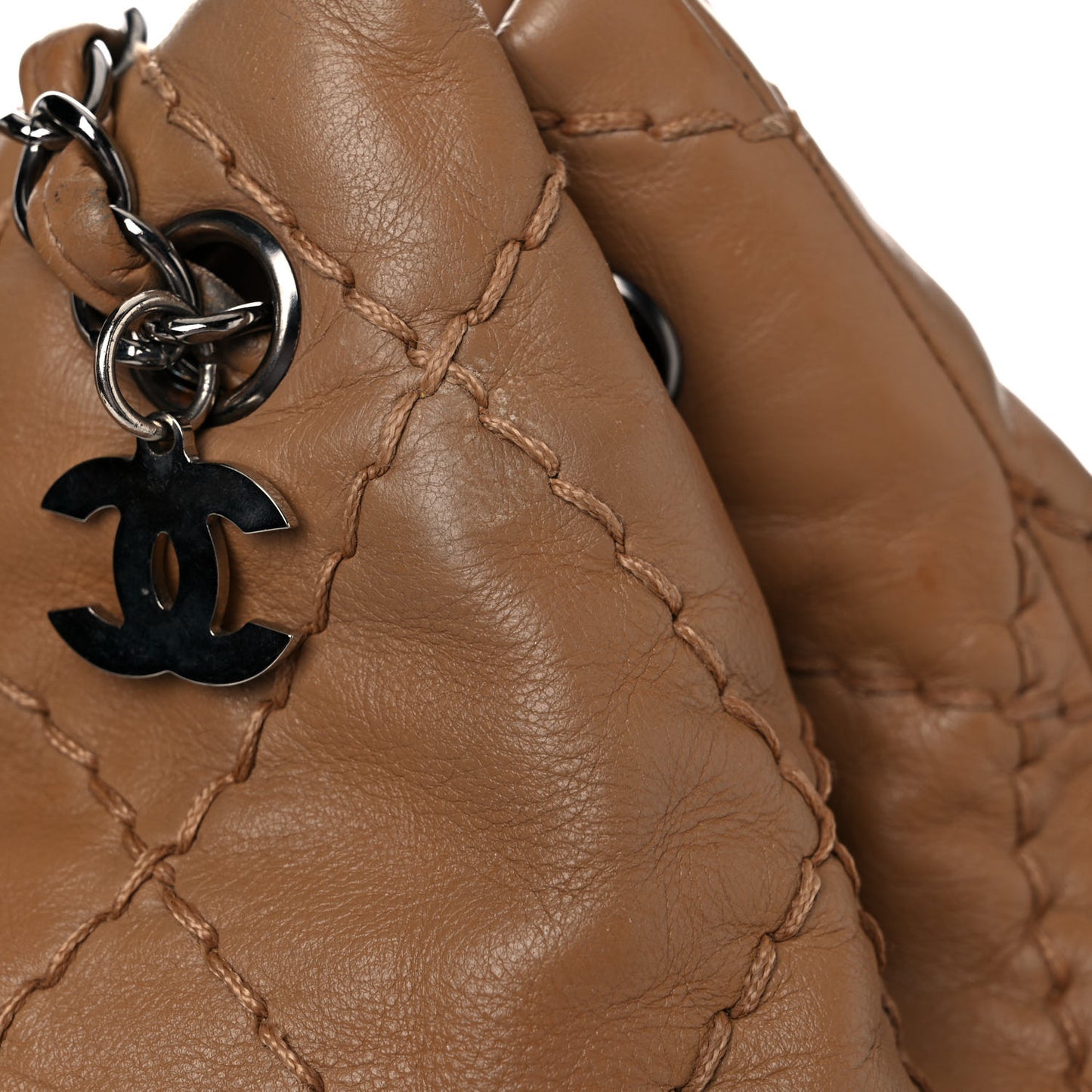 Lambskin Stitched Expandable Tote Beige