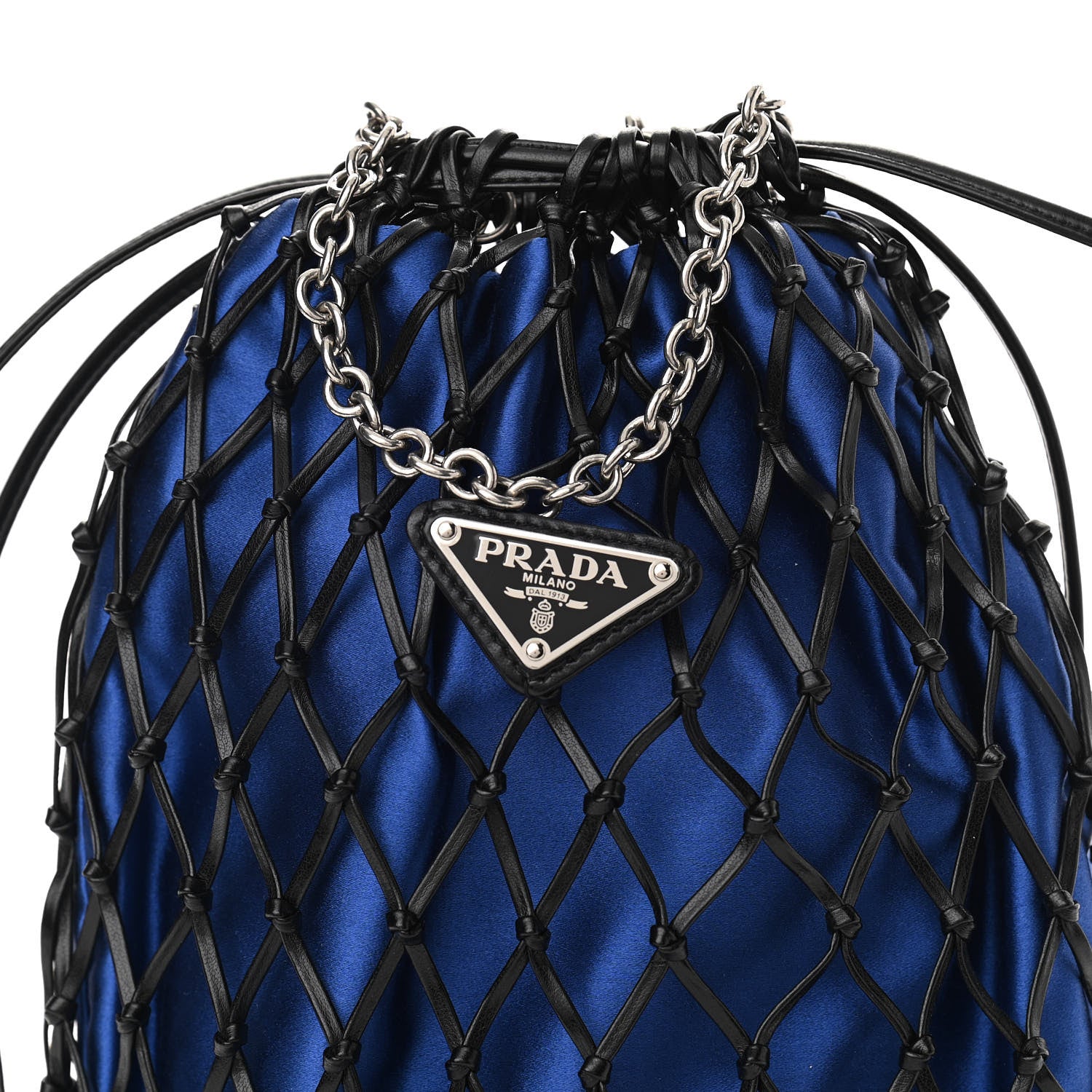 Prada Satin Net Chain Bag Blue Black 7 of 9