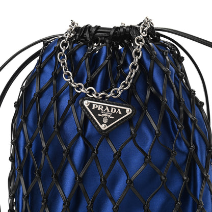 Prada Satin Net Chain Bag Blue Black 7 of 9
