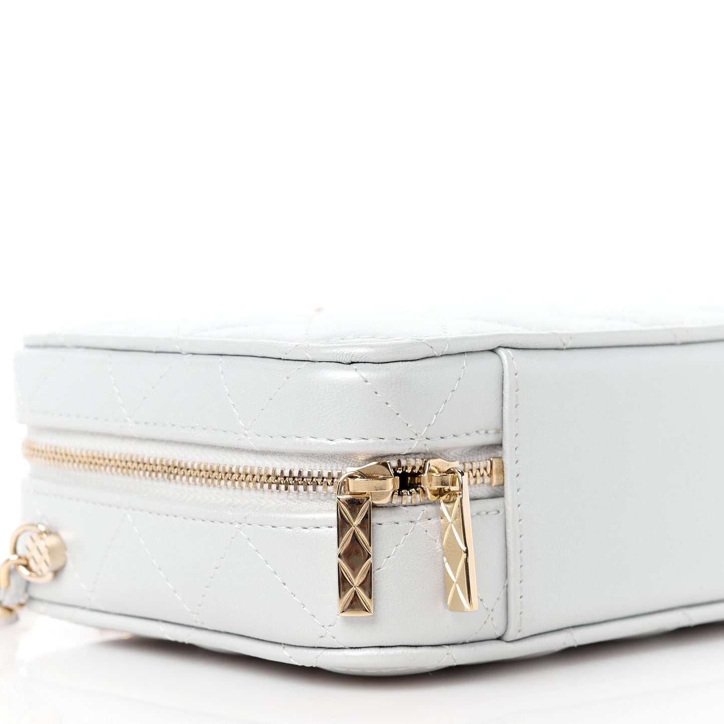 Metallic Lambskin Quilted Top Handle Vanity Case Silver