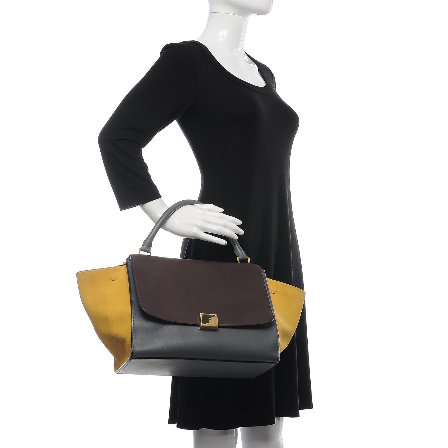 Celine Smooth Calfskin Suede Medium Tri-Color Trapeze Yellow 3 of 11