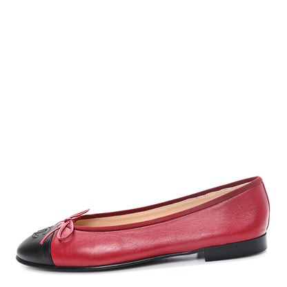 Chanel Lambskin CC Cap Toe Ballerina Flats 38.5 Red Black 1 of 9