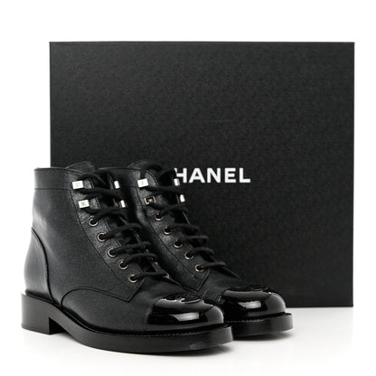 Chanel Iridescent Calfskin Patent Cap Toe Combat Boots 36.5 Black 10 of 10