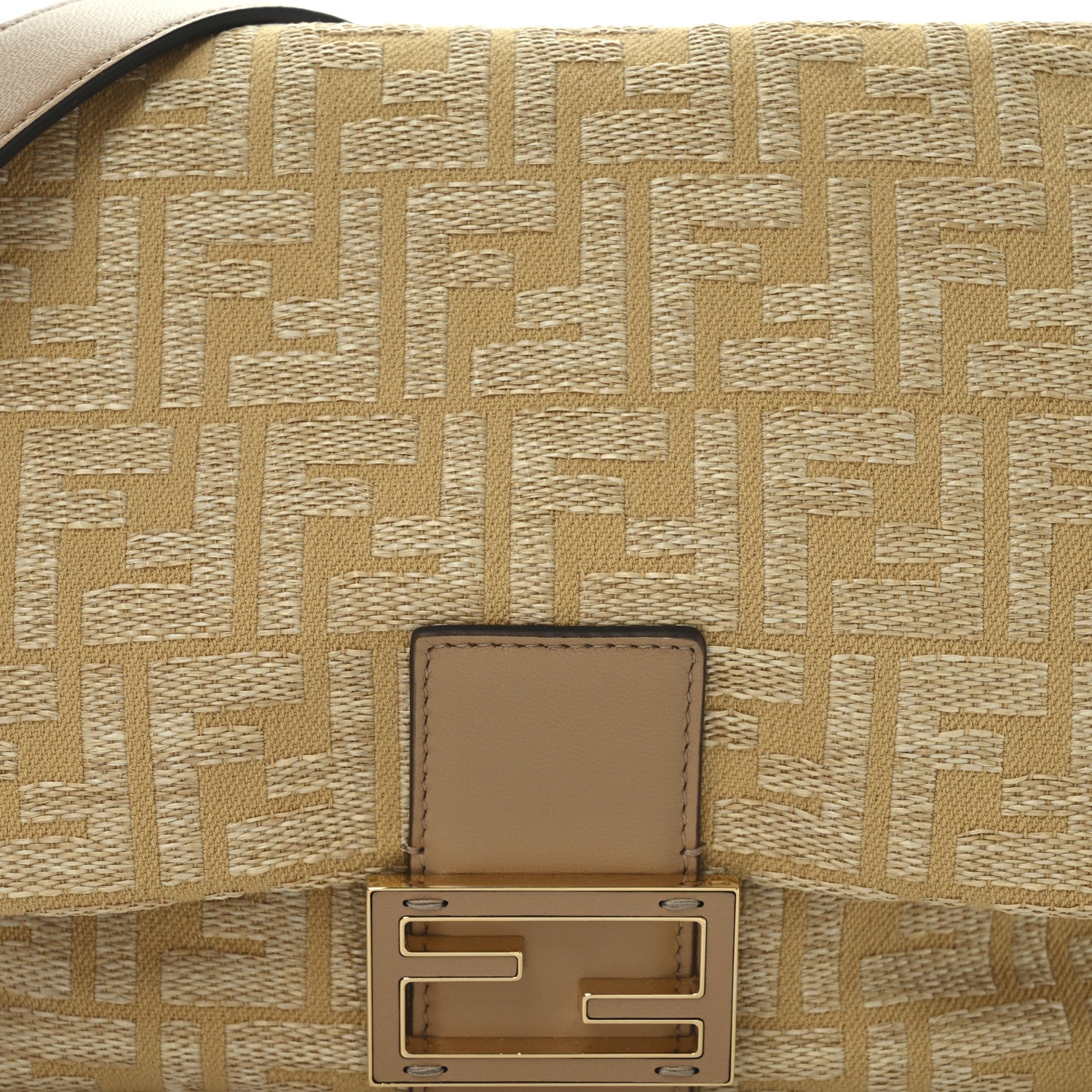 Fendi Fabric Jacquard Raffia Straw Fringe Medium Mamma Baguette Beige 8 of 10