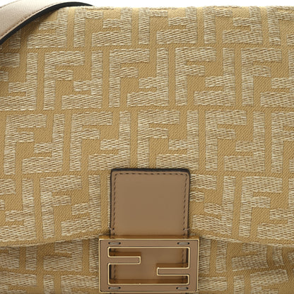 Fendi Fabric Jacquard Raffia Straw Fringe Medium Mamma Baguette Beige 8 of 10