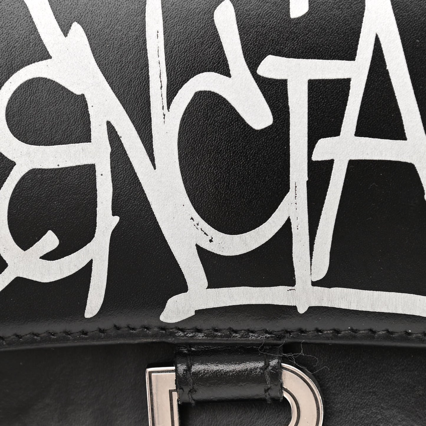 Shiny Box Calfskin Graffiti Logo Small Hourglass Top Handle Bag Black Silver